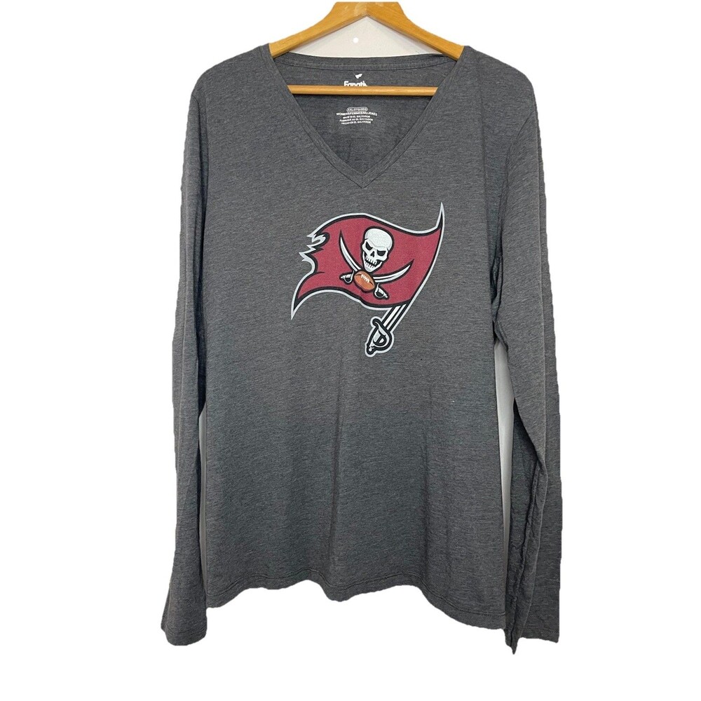 Fanatics Women's XXL gray Long Sleeve Vneck Tampa Buccaneers Tshirt BRADY 12